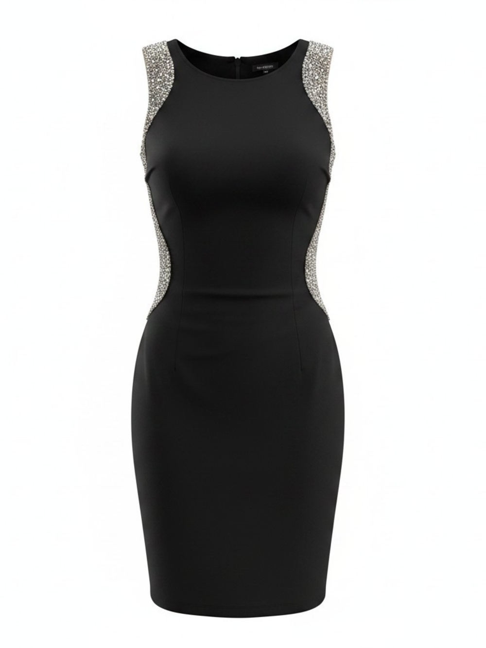 Xscape Black Midi Sheath Dress with Silver Crystal Panels